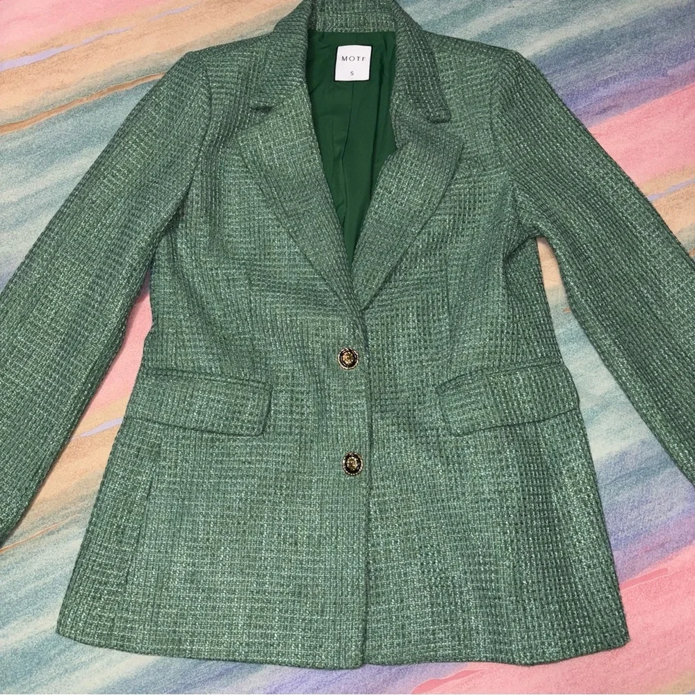 TRENDS BLAZER MOTF PREMIUM TWEED VISCOSE-BLEND BLAZER GREEN Size S - Picture 4 of 12